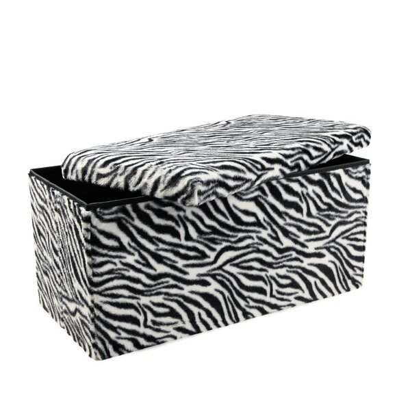 Go-Poufs Knock-Down Rectangular Faux Fur Storage Ottoman | Zebra Black/White - Picture 1 of 6